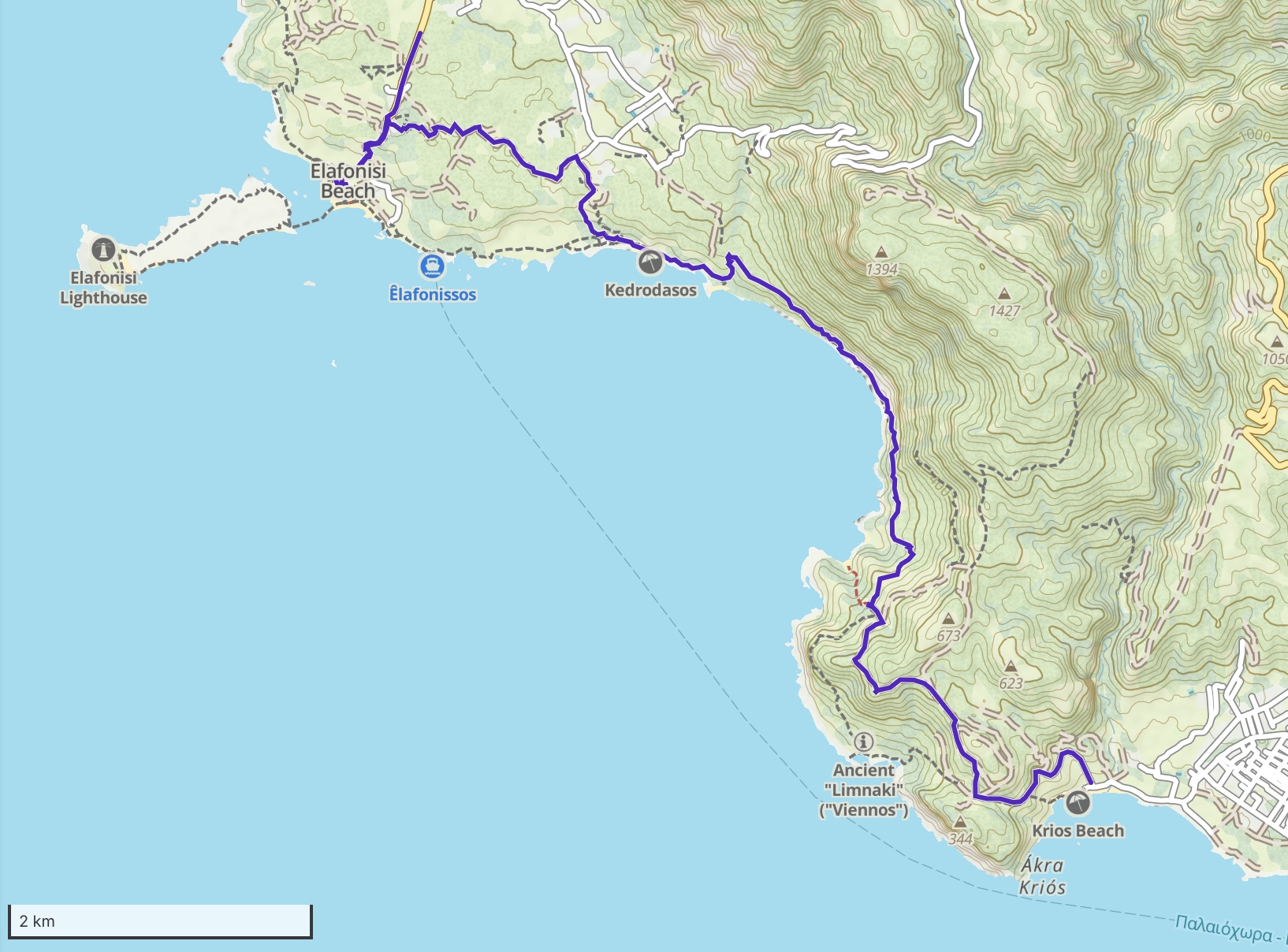 The route to Elafonisis, our last hike with Trekking Hellas.